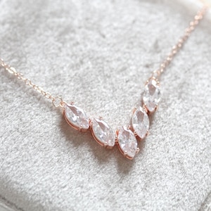 Simple Rose gold Bridal necklace, Bridal jewelry, Crystal Wedding necklace, Cubic zirconia necklace, Wedding jewelry, Bridesmaid necklace