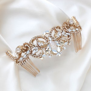 Antique gold Bridal hair comb, Crystal Wedding hair accessory, White opal hair piece for bride, Wedding headpiece for bride, Hair jewelry