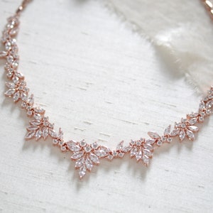 Roségouden bruidsketting, bruidssieraden, CZ-trouwketting, roségouden huwelijkssieraden, bruidsmeisjeketting Chokerketting vintage stijl