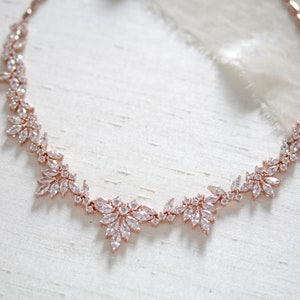 Rose gold Bridal necklace, Bridal jewelry, CZ Wedding necklace, Rose gold Wedding jewelry, Bridesmaid necklace Choker necklace Vintage style