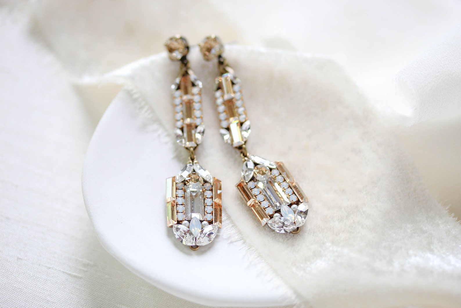 Art Deco Bridal Earrings Long Wedding Earrings Wedding Etsy