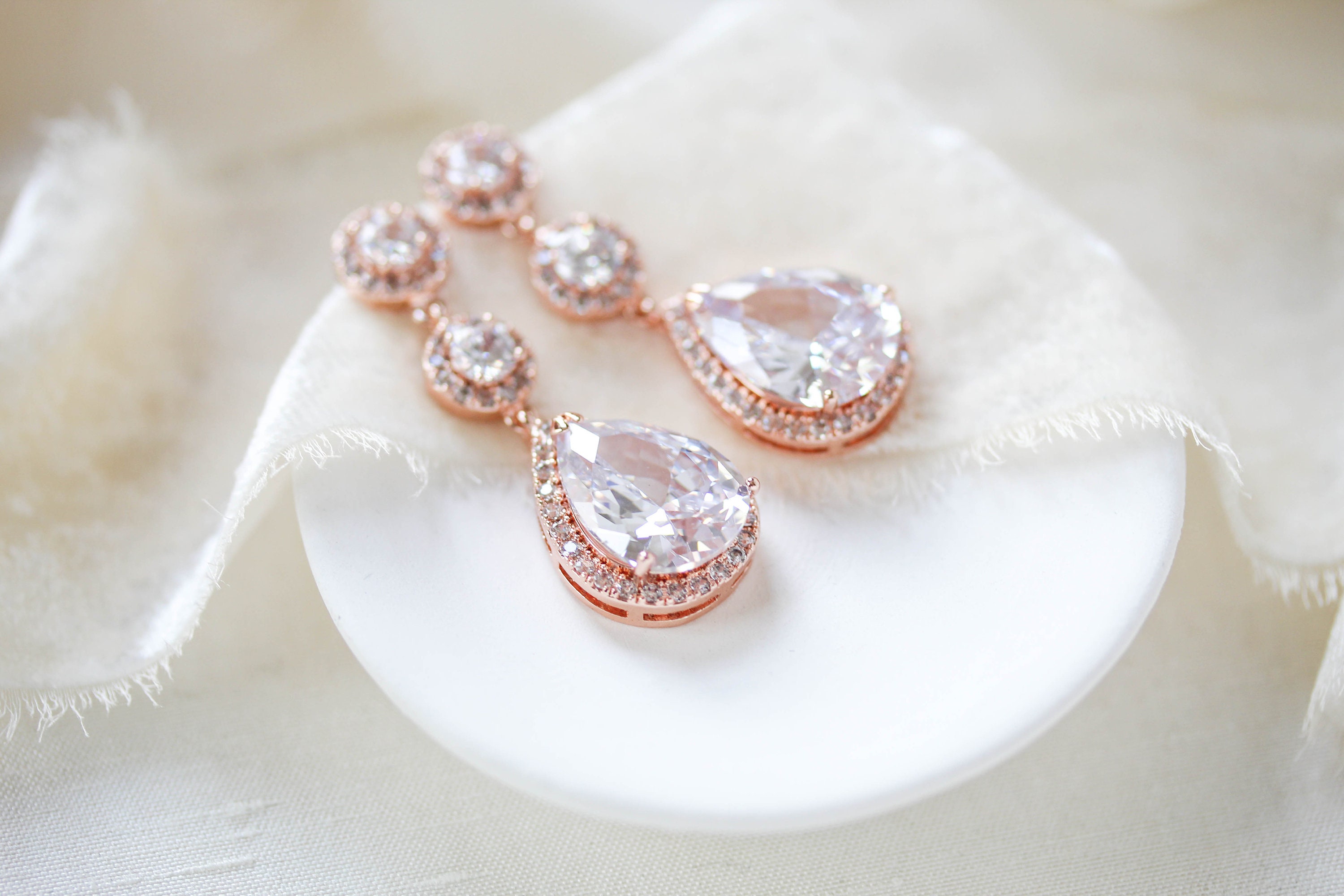 Bridal Crystal Earrings Rose Gold Teardrop Earrings Wedding Pearl Earrings  Swarovski Pearl Earrings on Luulla