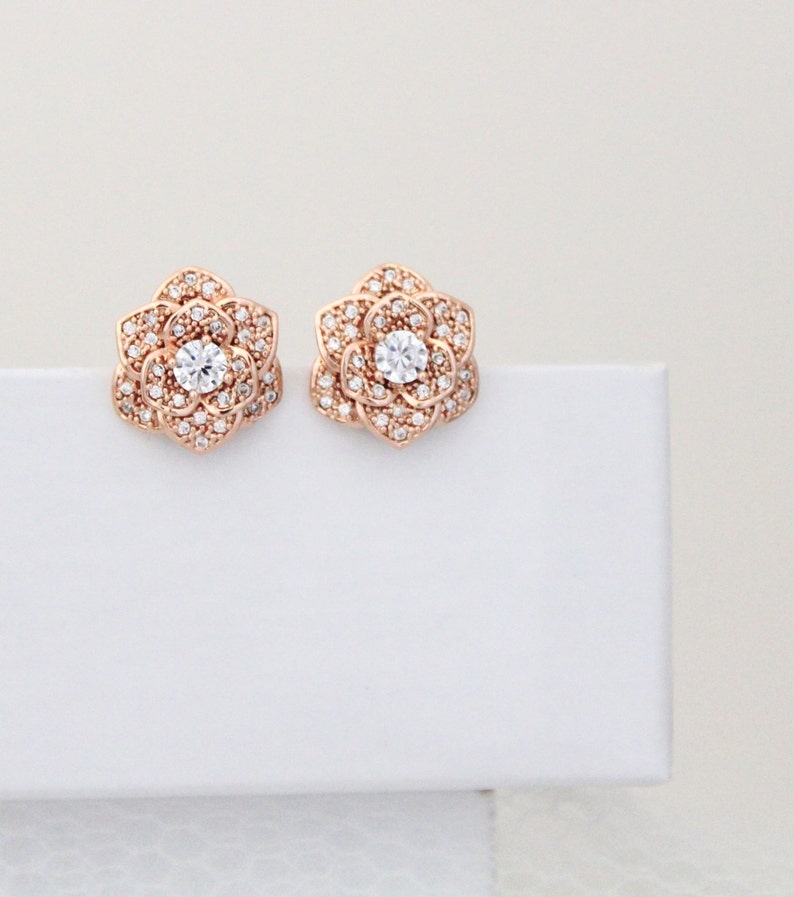 Rose Gold stud earrings Crystal stud earrings Bridal earrings Etsy
