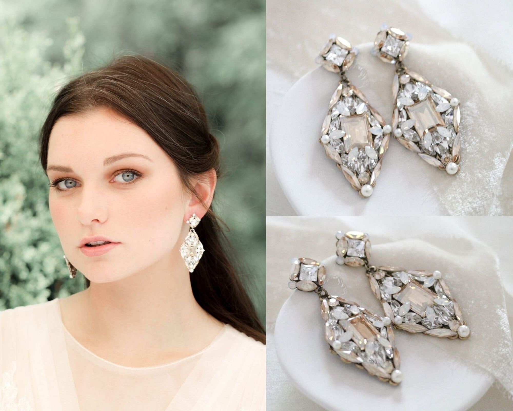 Vintage Bridal Earrings Bridal Jewelry Crystal Wedding Etsy