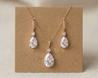 Rose gold Bridal necklace set, Rose gold Bridal jewelry set, Bridesmaid jewelry, Wedding day jewelry set, Bridesmaid gift for wedding