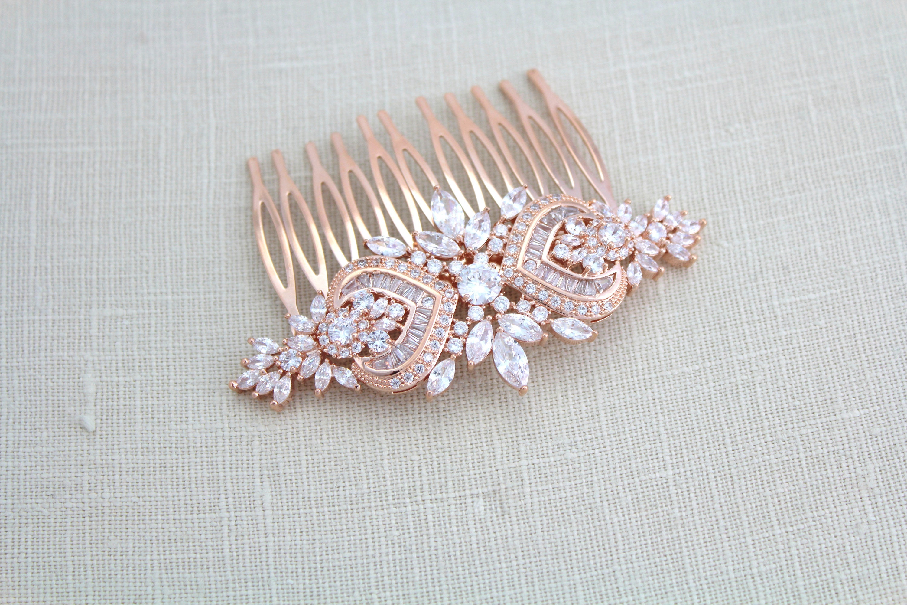 Rose Gold Hair Jewellery for Wedding Weddings Accessories Hair Accessories Decorative Combs Small Rose Gold Crystal and White Pearl Wedding Hair Comb Pearl Hair Comb Small Rose Gold Hair Comb 