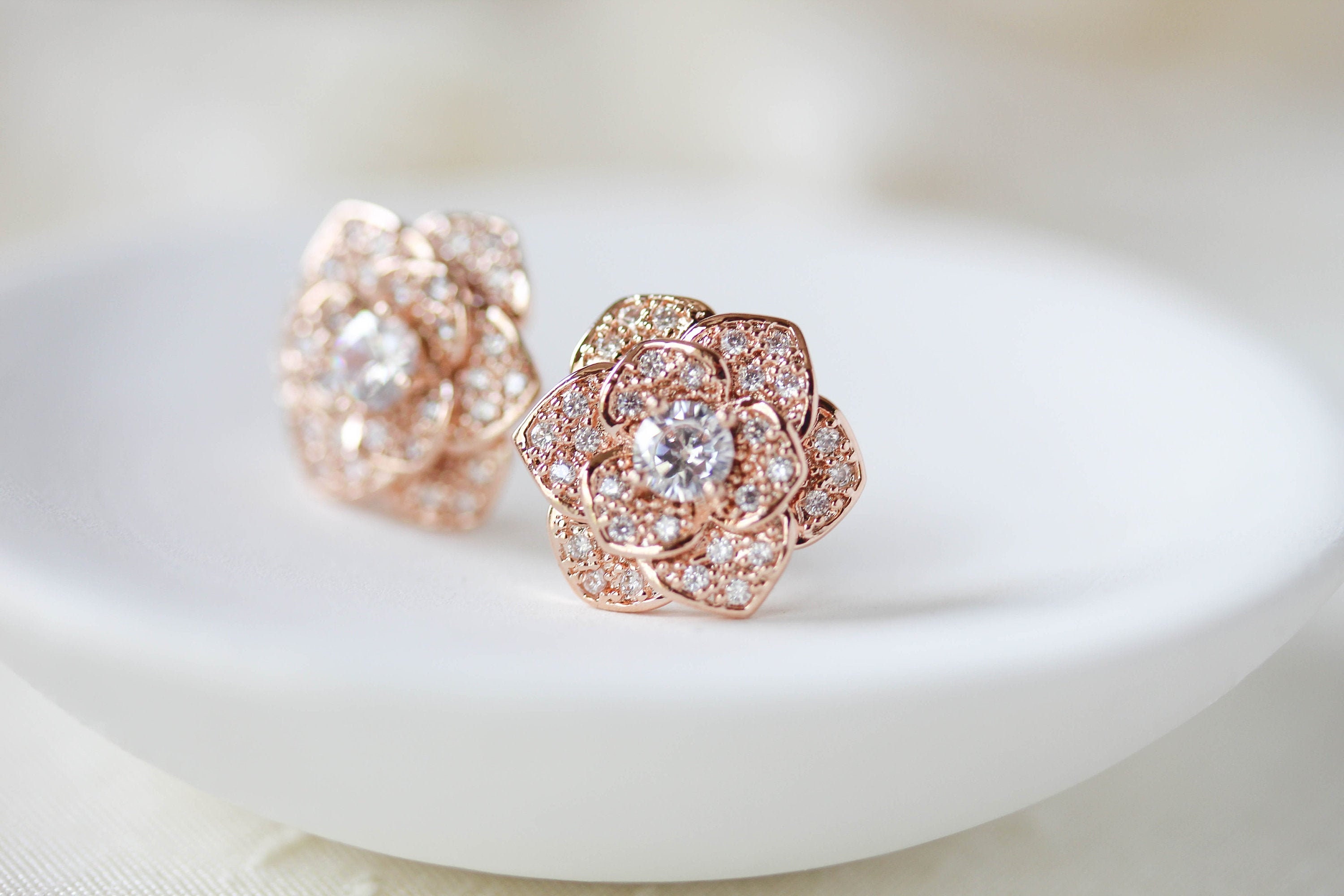 Real rose shop gold stud earrings