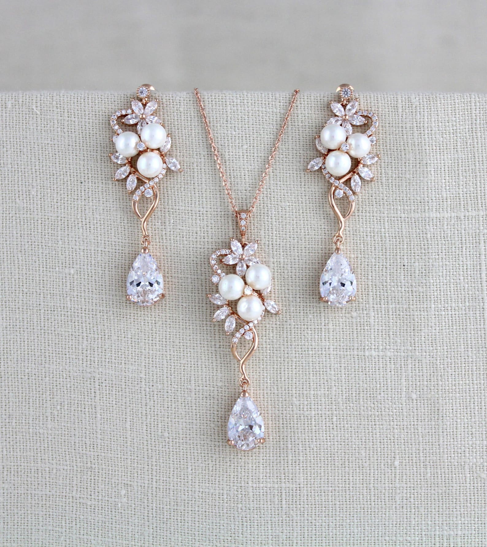 Rose Gold Bridal Earrings Crystal Wedding Earrings Bridal Etsy