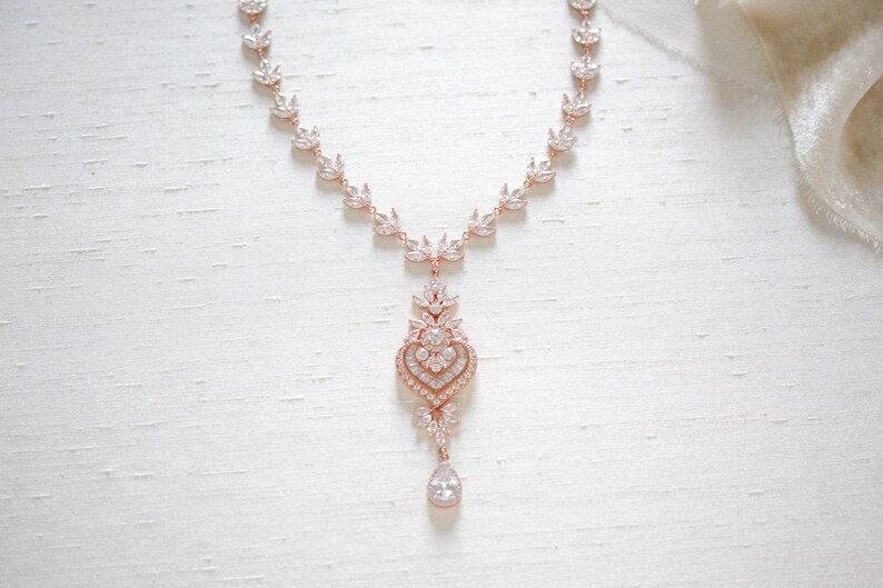 Cubic Zirconia necklace Statement Wedding necklace Rose gold Wedding jewelry Necklace for bride Bridal jewelry Rose gold Bridal necklace