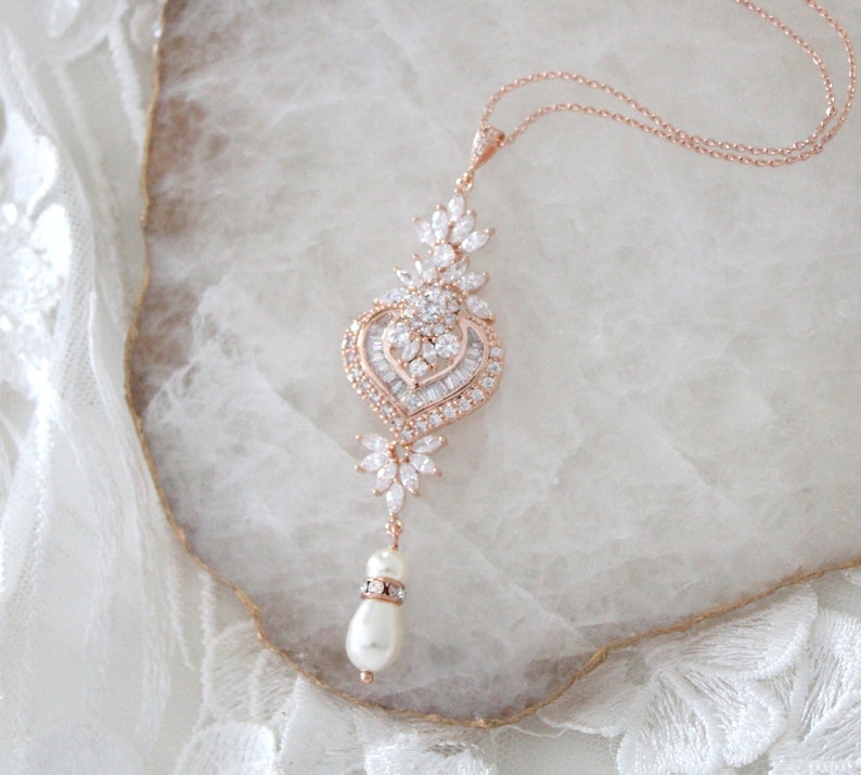 Rose Gold Bridal Necklace Rose Gold Pendant Necklace Bridal - Etsy