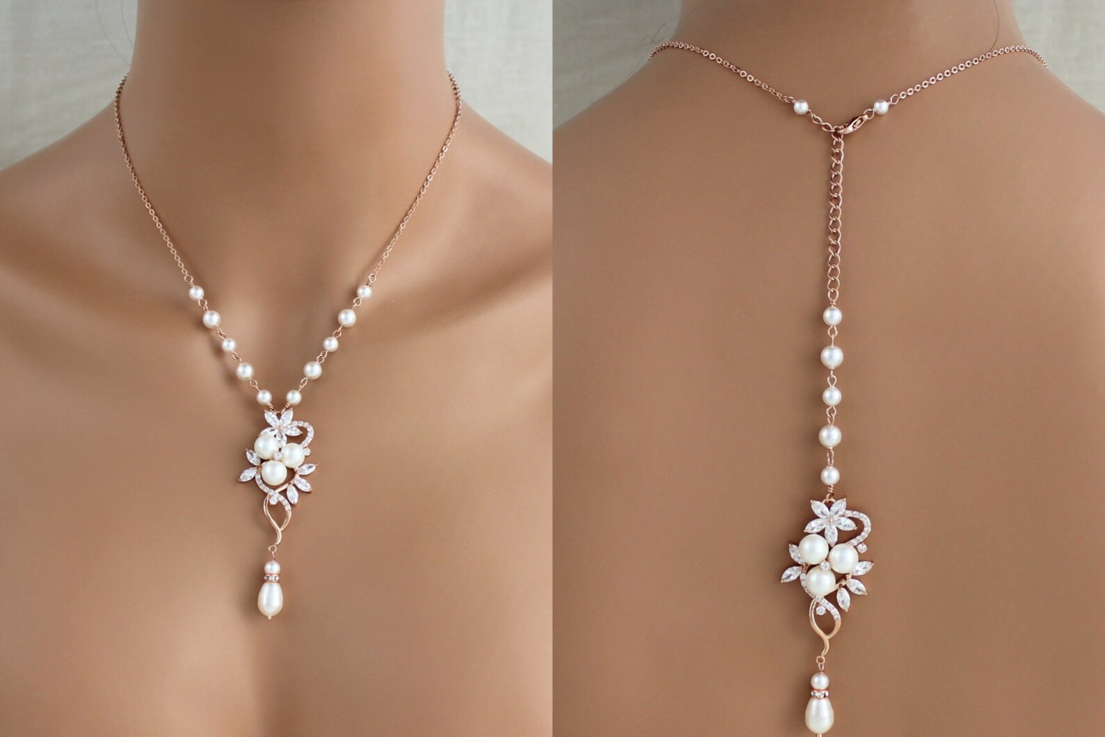 Collar de oro rosa collar de oro rosa collar trasero boda imagen 1.