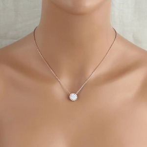 Rose Gold Bridal necklace, Diamond Solitaire necklace, Bridal jewelry, Round cz wedding necklace, Wedding jewelry, Bridesmaid jewelry