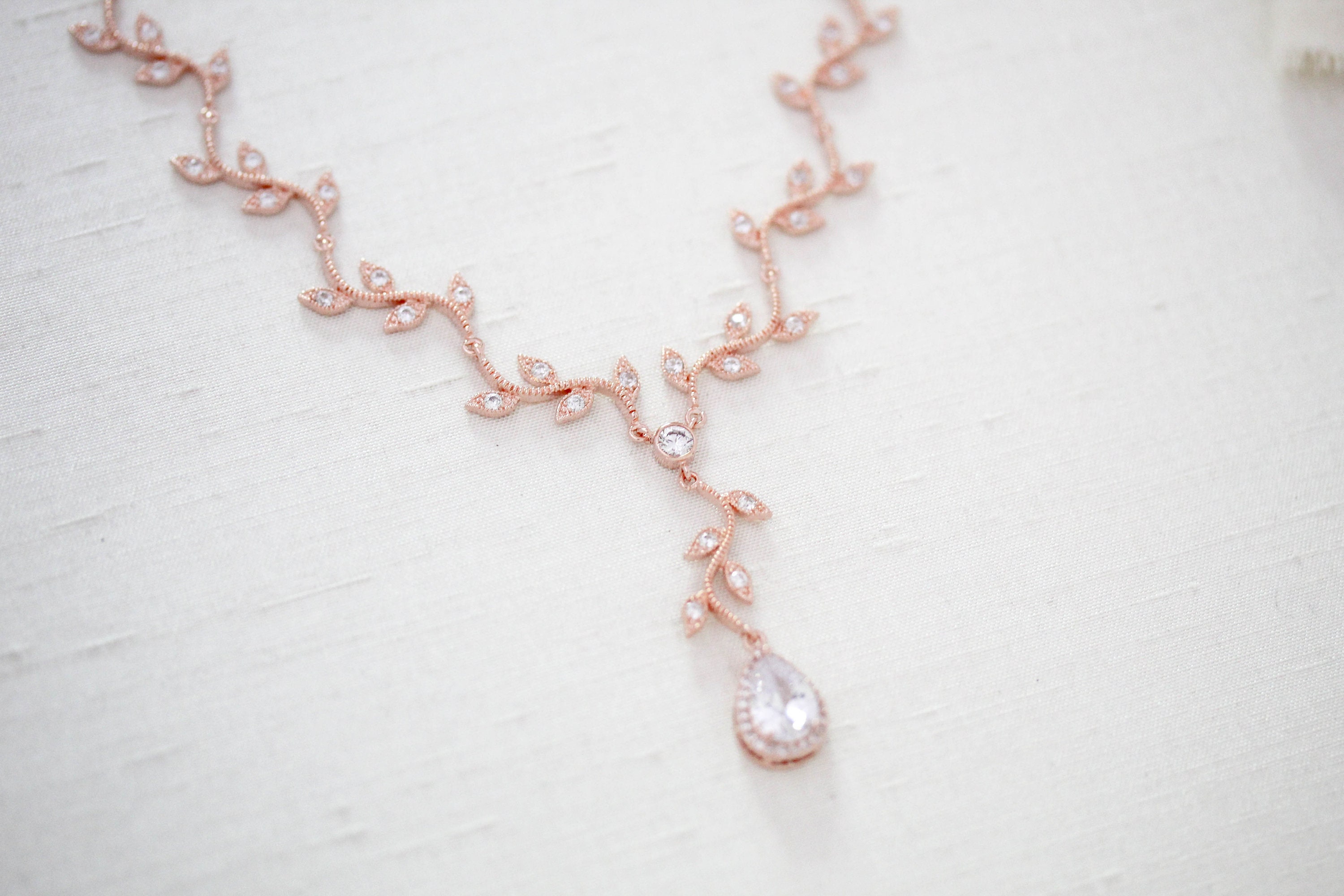 Crystal Black Leaf Pendant&Necklace/Rose gold/RGN415