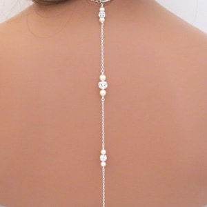 Pearl Backdrop necklace for Bride,  Pearl Wedding back necklace, Bridal jewelry, Special occasion necklace, Pearl back jewelry