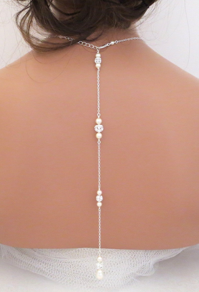 Pearl Back Drop Necklace Bridal Backdrop Necklace Wedding Etsy