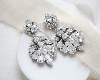 Crystal and Pearl Bridal Earrings, Vintage Wedding Earrings, Jewelry for Bride