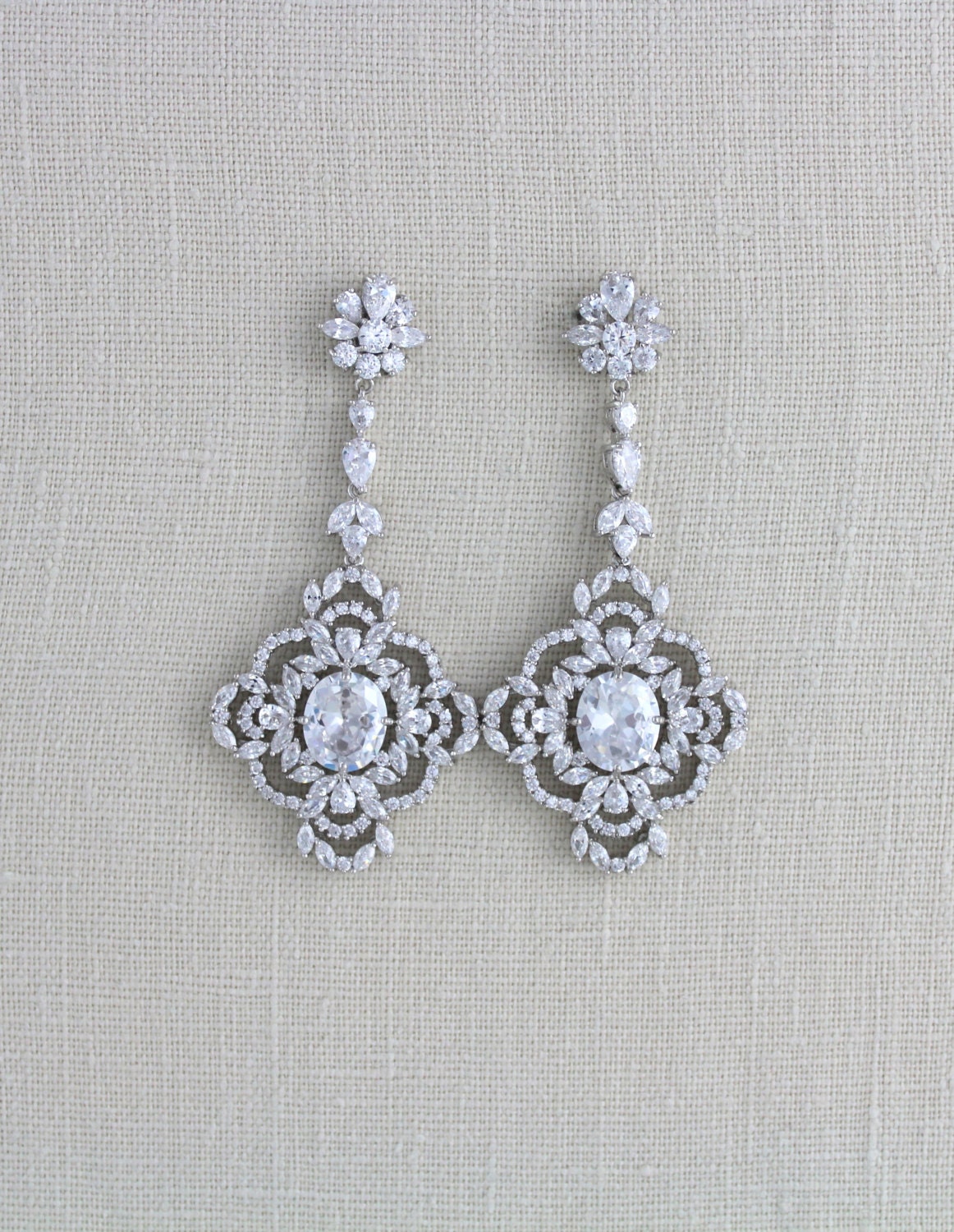Long Rose Gold earrings Crystal Bridal earrings Bridal | Etsy