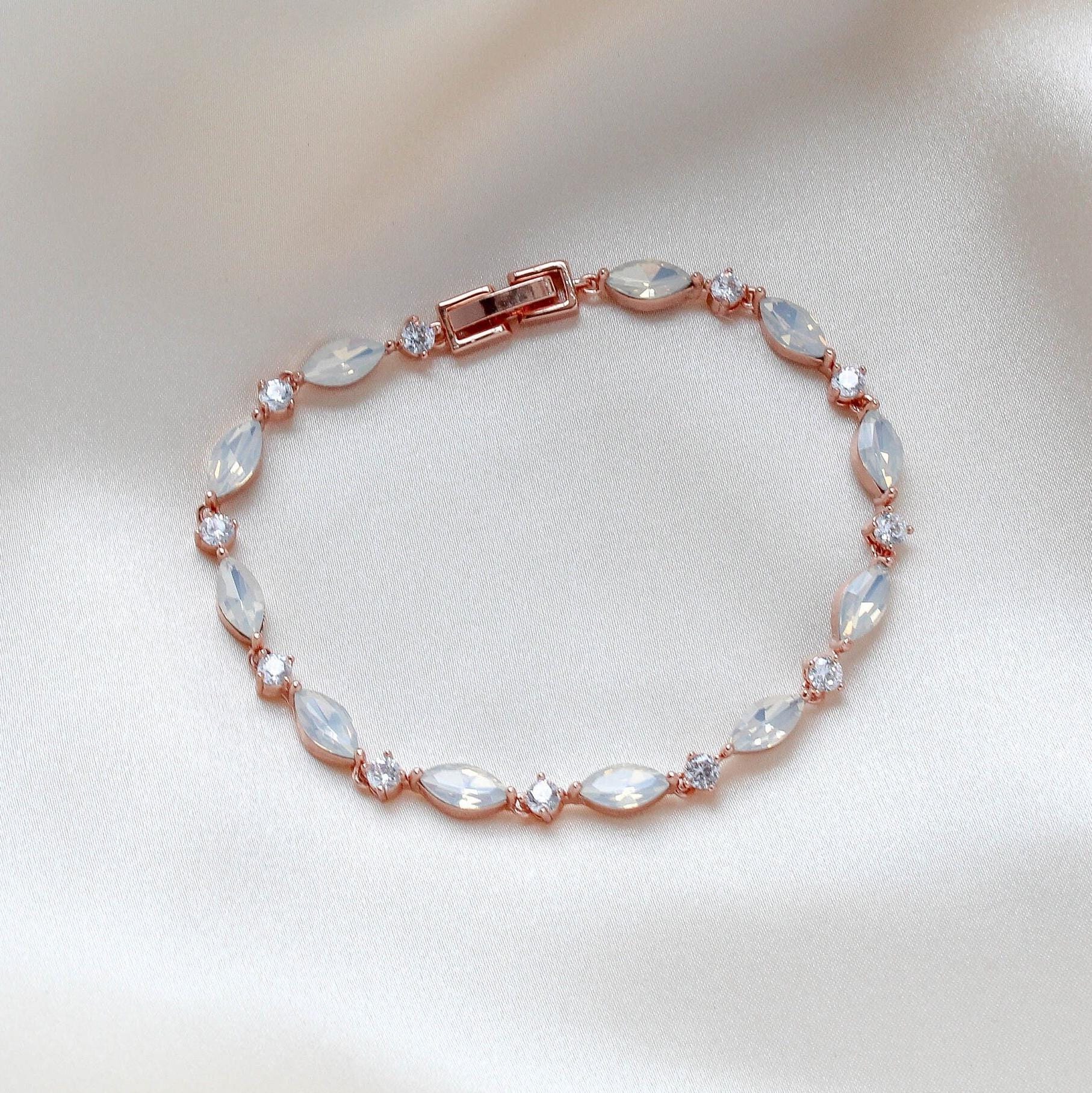 Rose Gold Bridal Bracelet, White Opal Tennis Bracelet  display picture 3