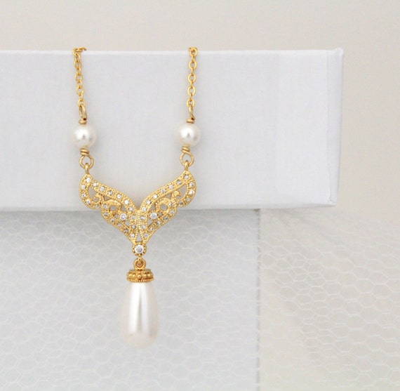 Gold bridal necklace Crystal Wedding necklace Bridal | Etsy