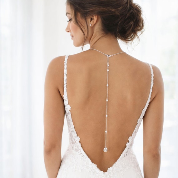 jewelry for low cut dress Backdrop Necklace With Tiny Cubic Zirconia, Dainty Layered Y Bridal Necklace Back Wedding Dress, Delicate CZ Wedding Color:8106brown7056brown IMPORTED-COMBINED Jones New York Easy Wedding gown Features a secure lobster