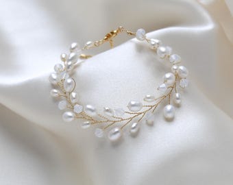 Bracelet de mariée délicat en perles naturelles, bijoux de mariage en or pour mariée