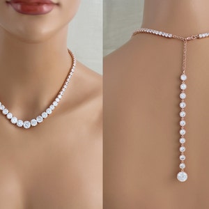 Rose gold Backdrop necklace Wedding jewelr, Bridal backdrop necklace Wedding necklace Swarovski Back drop necklace Statement necklace