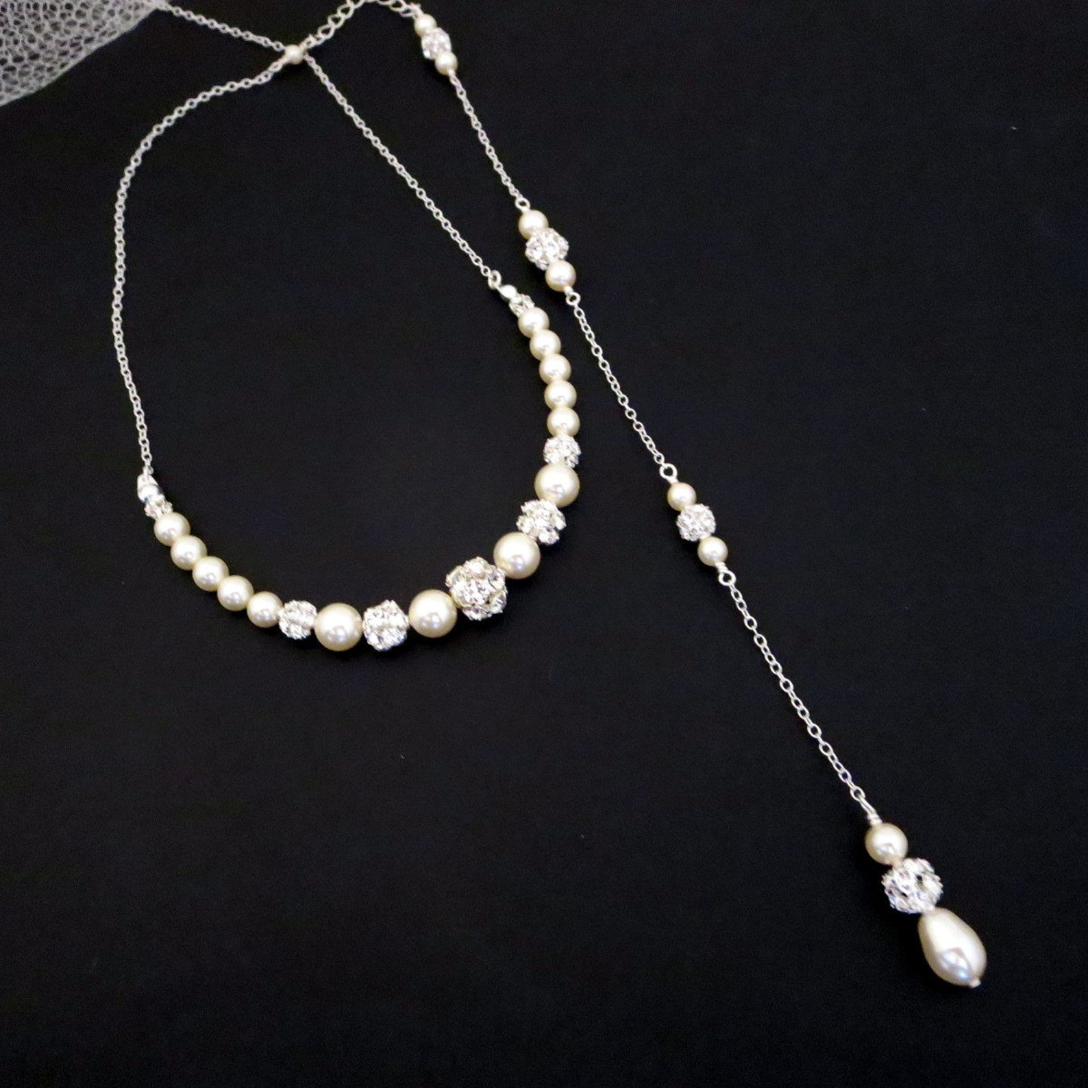 Pearl Back Drop Necklace Bridal Backdrop Necklace Wedding Etsy Canada