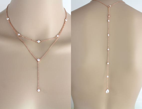 Backdrop Necklace Rose Gold Necklace Bridal Jewelry Back Necklace