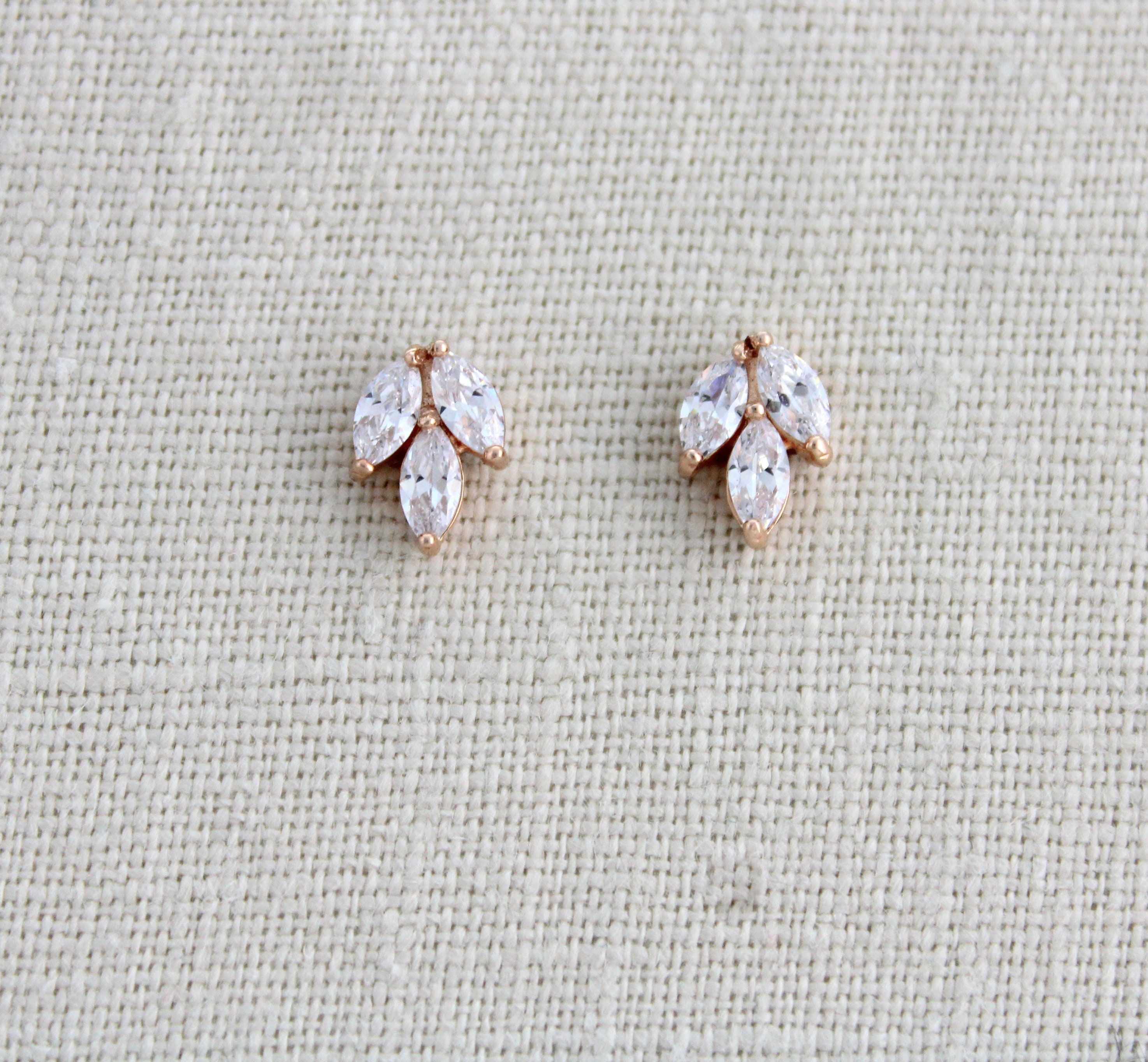 Rose gold stud earrings Leaf Stud Bridal earrings Bridal | Etsy