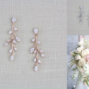 Rose gold and silver vine earrings with Cubic zirconia stones