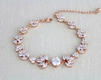 Set med armband och örhängen i roséguld, Brudsmycken, Brudarmband, Örhängen i roséguld, Brudörhängen, Brudtärnepresent, Bröllopssmycken