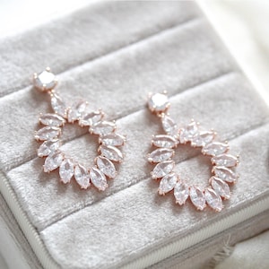 Hoop Bridal earrings, Bridal jewelry, Rose gold Hoop earrings, Crystal Wedding earrings, Cubic zirconia earrings, Rose gold Wedding jewelry