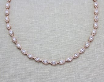 Rose gold necklace, Rose gold Tennis necklace, CZ Bridal necklace, Wedding jewelry, Bridal jewelry, Rose gold Wedding necklace, SCARLETT