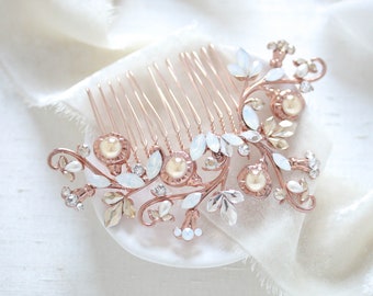 Rose gold Bridal hair comb, Crystal hair comb, Rose gold Wedding hair piece, Floral hair comb, Crystal Wedding headpiece, Bridal accessories