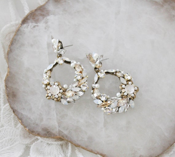 Crystal Bridal Earrings, Round Hoop Earrings, Bridal Jewelry