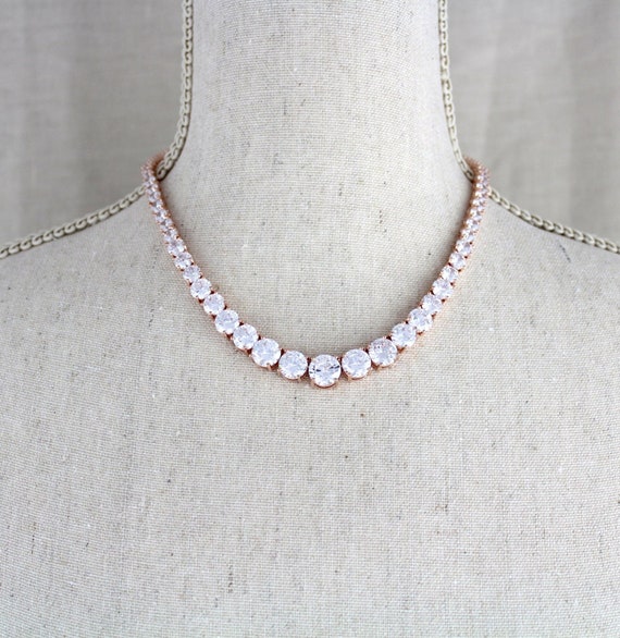 Rose Gold Bridal CZ Necklace Bridal Jewelry Silver CZ Wedding