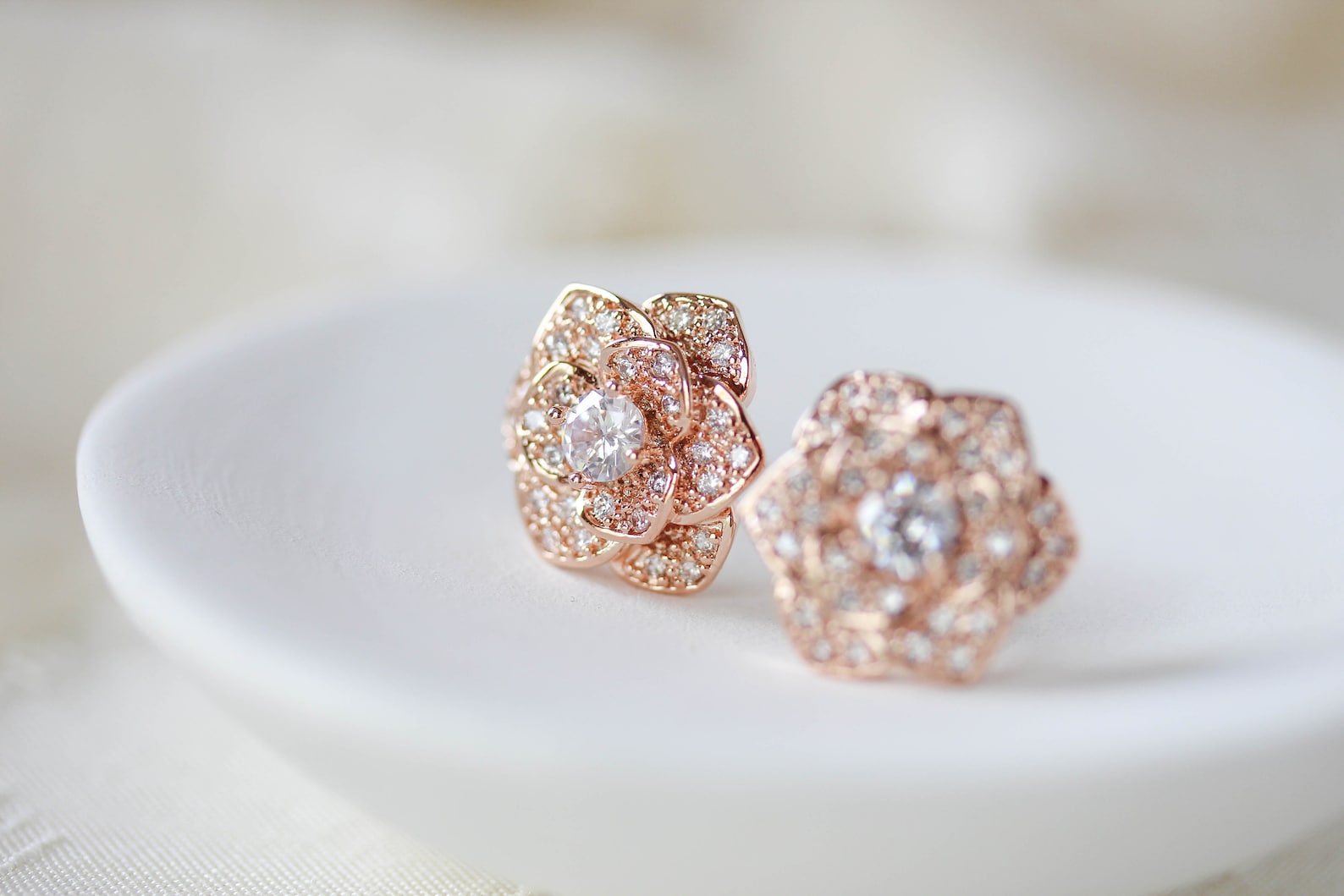 Rose Gold Stud Earrings Crystal Stud Earrings Bridal Earrings Etsy