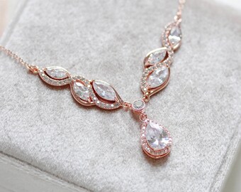 Rose gold Bridal necklace, Optional Backdrop necklace, Bridal jewelry, Rose gold Wedding necklace for bride, Back necklace, Wedding jewelry