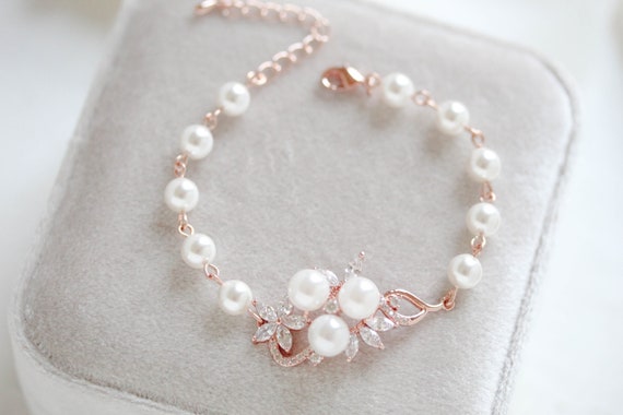 Rose Gold Bracelet, Wedding Jewelry, Crystal Wedding Bracelet