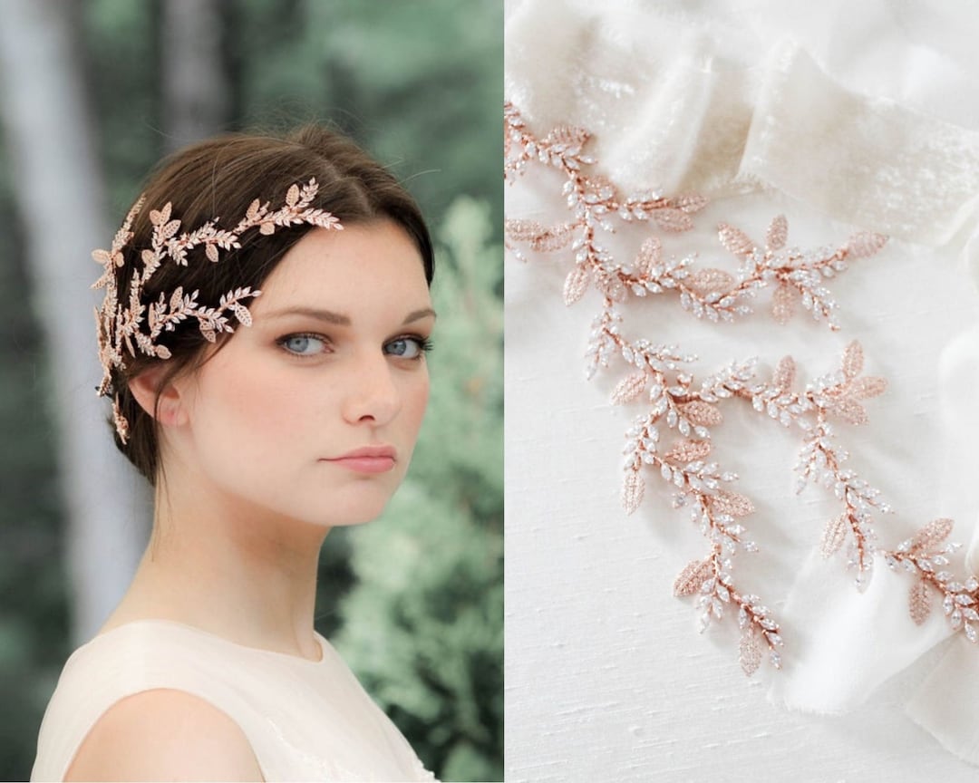 Rose Gold Wedding Hair Piece, Bridal Hair Piece, Wedding Hair Accessory, Crystal Hair Vine Leaf