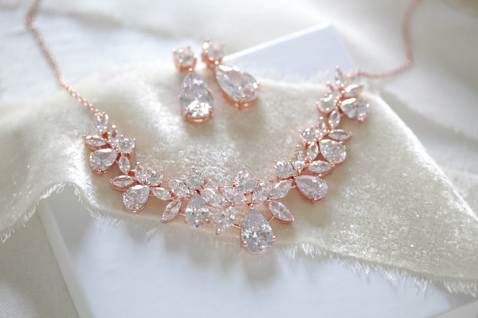 Rose Gold Wedding Jewelry Set, Rose Gold Necklace Set, Rose Gold Bridal