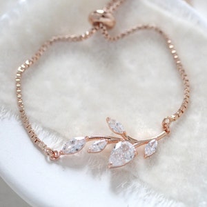 Rose gold Wedding bracelet, Bridal jewelry, Dainty Bridal bracelet, CZ bracelet, Bridesmaid bracelet, Adjustable bracelet, Wedding APRILLE