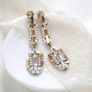 Art Deco Bridal earrings, Long Wedding earrings, Wedding jewelry, Vintage style earrings, Crystal earrings, Bridal jewelry