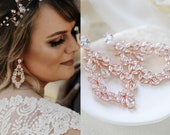 Rose gold Bridal earrings, Bridal jewelry, Floral Hoop Wedding earrings, CZ leaf earrings, Rose gold Wedding jewelry, Statement earrings