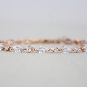 Dainty Rose gold Bridal bracelet Bridal jewelry CZ Wedding bracelet Tennis bracelet Simple Bridesmaid bracelet Rose gold Wedding jewelry