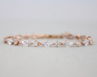 Dainty Rose gold Bridal bracelet Bridal jewelry CZ Wedding bracelet Tennis bracelet Simple Bridesmaid bracelet Rose gold Wedding jewelry