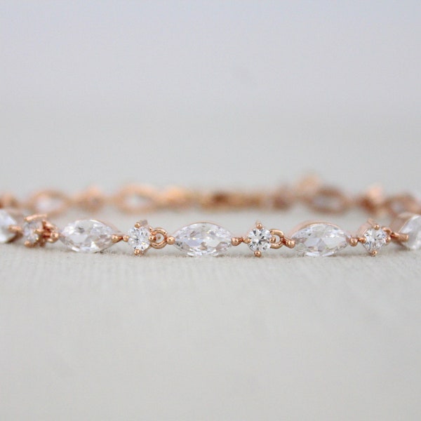 Dainty Rose gold Bridal bracelet Bridal jewelry CZ Wedding bracelet Tennis bracelet Simple Bridesmaid bracelet Rose gold Wedding jewelry