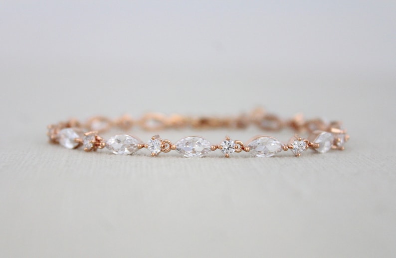 Dainty Rose gold Bridal bracelet Bridal jewelry CZ Wedding bracelet Tennis bracelet Simple Bridesmaid bracelet Rose gold Wedding jewelry 