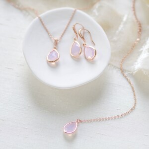Rose gold backdrop  necklace and earrings set with ice pink gemstone
