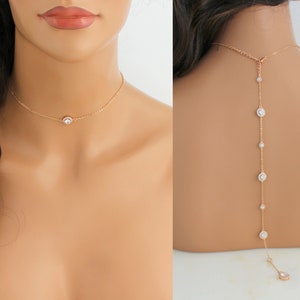 Dainty Rose gold necklace Bridal necklace Bridal jewelry Backdrop necklace Choker backdrop necklace Wedding necklace Simple Choker necklace
